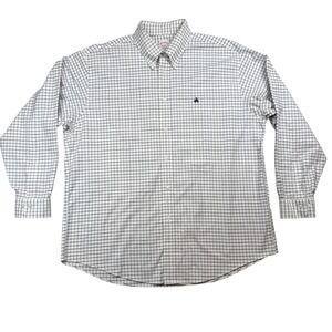 Brooks Brothers Shirt Men's XL White Blue Cotton Checked Button Up Madison Fit
